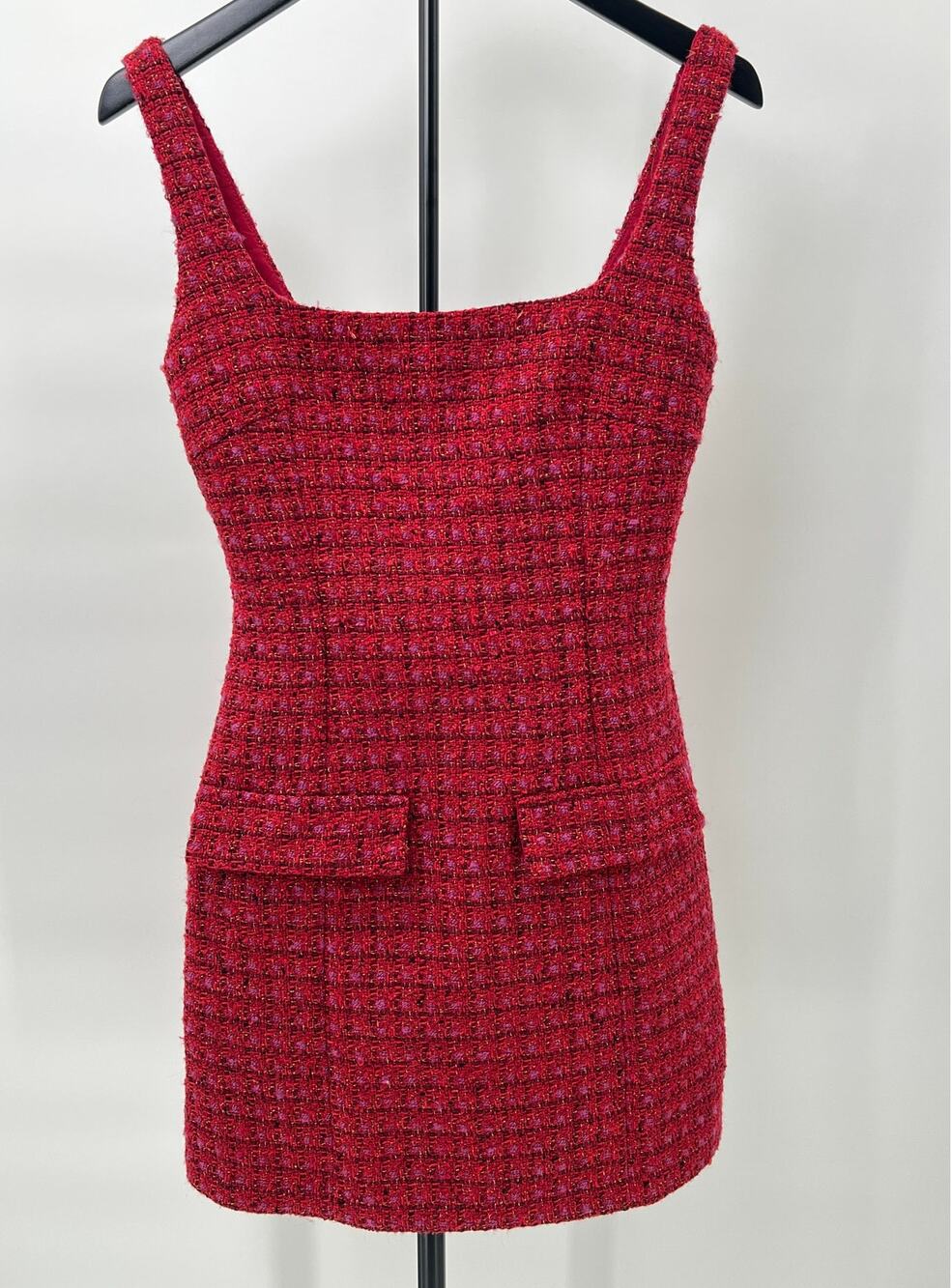 Amanda Uprichard Red Tweed Mini Dress Wool Blend Sleeveless XS NWT